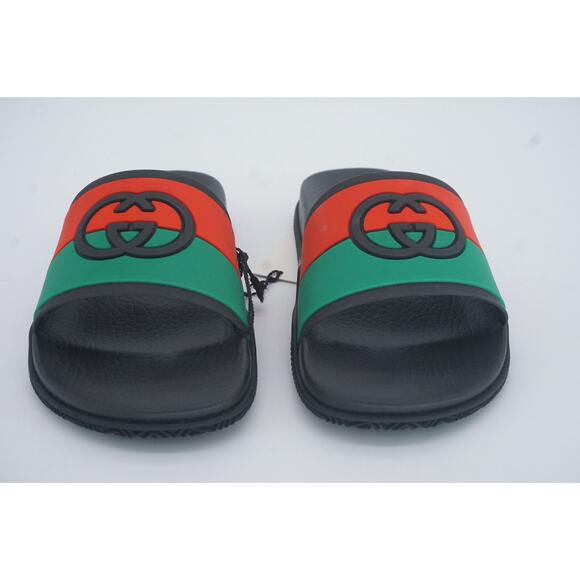 Gucci Agrado GG Logo Rubber Slide MuleSandals Size 35 G New $450 Red Green Black - Picture 12 of 12